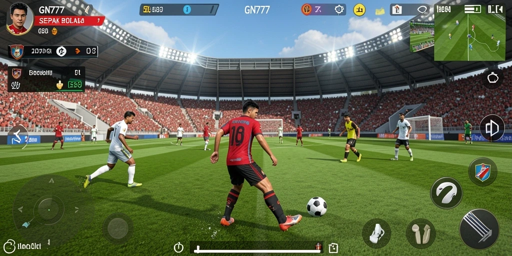 Gameplay GN777 dengan aksi seru pertandingan sepak bola.
