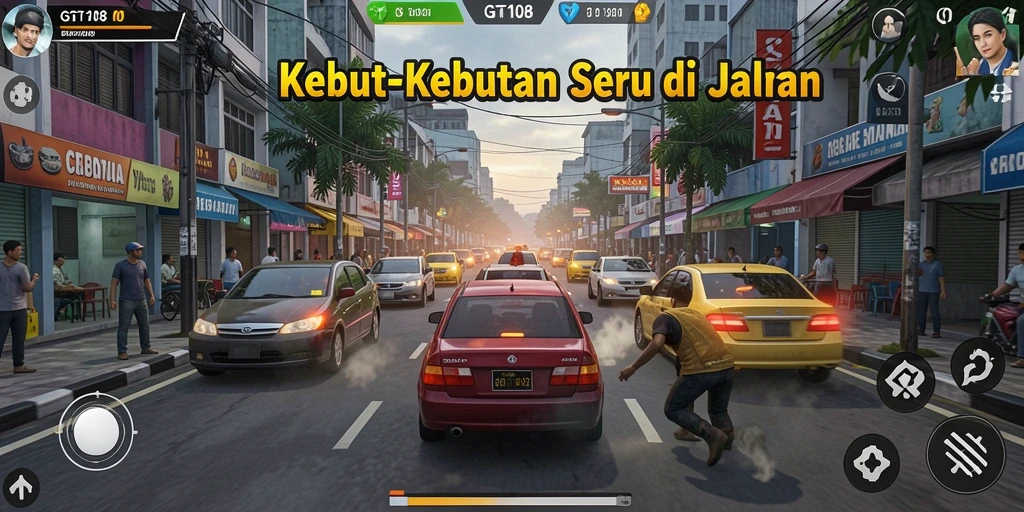 Gameplay GT108 menampilkan balapan motor yang seru dan mendebarkan.