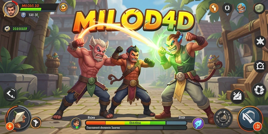 Tampilan screenshot MILO4D menampilkan karakter bertarung di arena dengan efek aksi yang memukau.