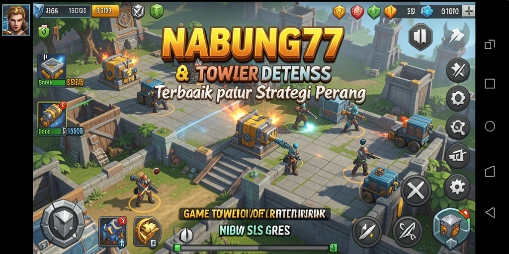 Screenshot gameplay NABUNG77 yang menunjukkan serangan menara strategis.