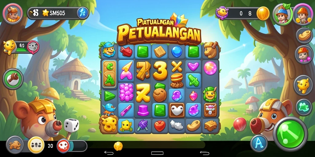 Tampilan seru gameplay Match-3 di SM605 dengan kombinasi warna-warni.
