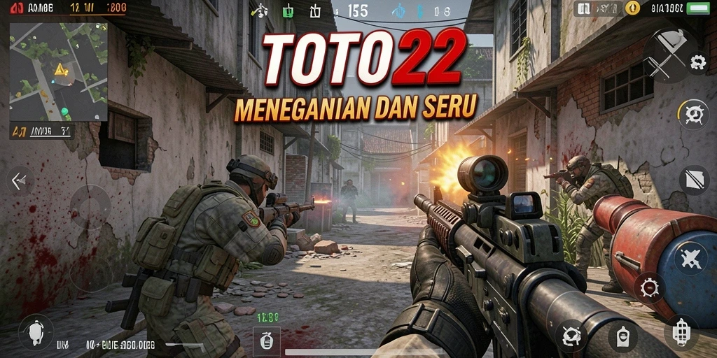 Screenshot gameplay FPS TOTO22 yang menunjukkan aksi menembak yang intens.