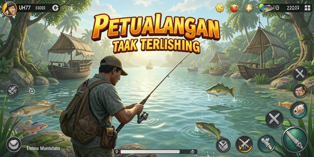 Gameplay UH77 yang menampilkan aksi memancing seru dan menantang.